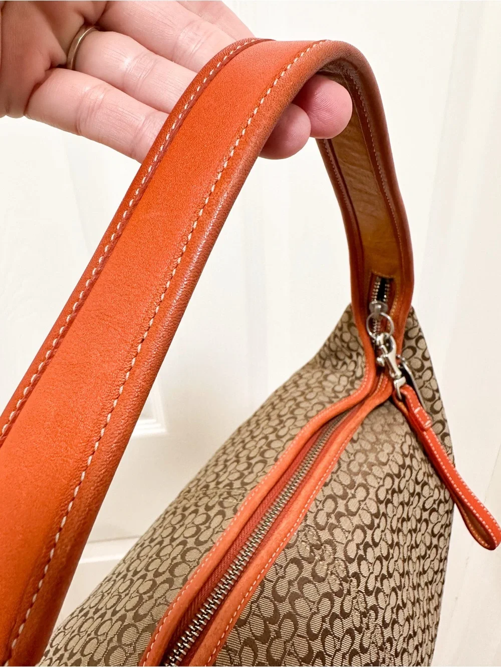 Coach Ergo Large Crescent Hobo Bag Brown Monogram Canvas Orange‎ Leather